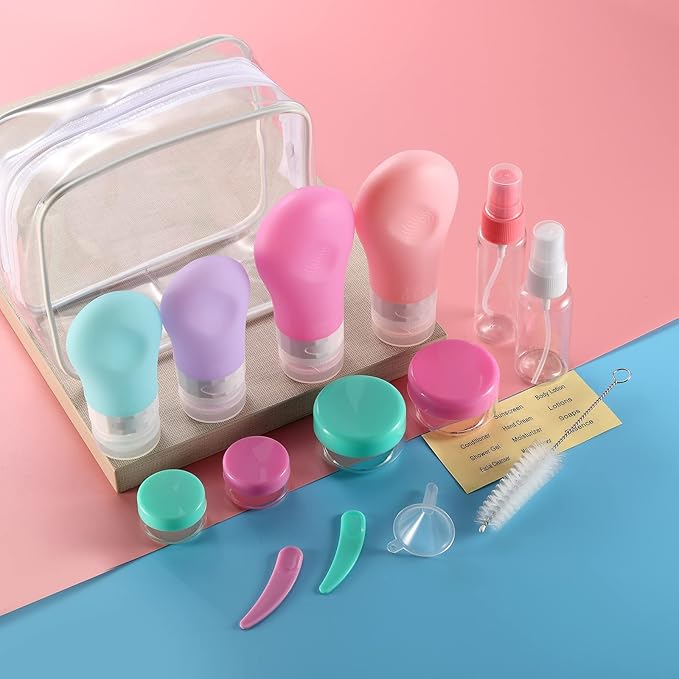 Gemice 16 Pack Travel Bottles Set for Toiletries, TSA Approved Travel Size Containers Leak Proof Silicone Squeezable Travel Accessories 2oz 3oz for Shampoo Conditioner Lotion Body Wash