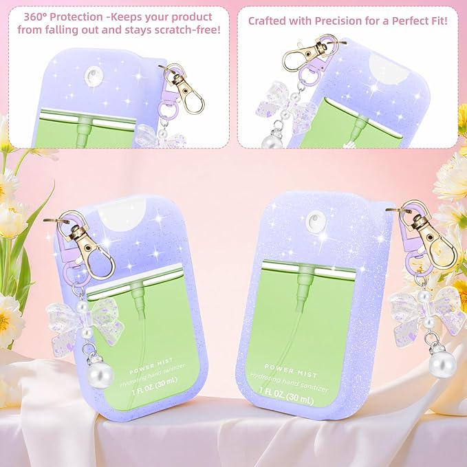 Silicone Case Compatible with Touchland Hand Sanitizer Spray Mist 1 oz with Bow Keychain