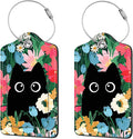 2 Pcs Luggage Tags for Suitcase, Cute Unique PU Leather Travel Bag Tag with Privacy Cover ID Label Address Card and Durable Metal Ring Suitable for Men Women Children Backpack,Flower and Black Cat