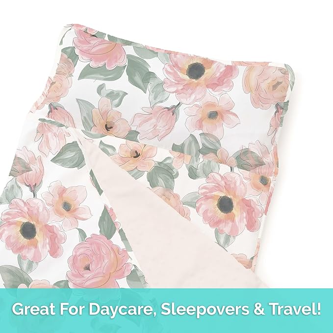 JumpOff Jo Nap Mat for Kids - Cozy Kids Rest Mat with Removable Pillow and Ultra Soft Blanket for Preschool, Daycare, and Sleepovers - Floral Watercolor