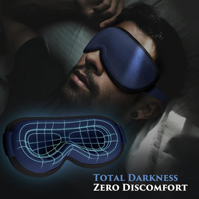 Weighted Eye Mask Cover for Sleeping - Eye Masks for Sleep with Adjustable Strap, Lash Extension Eye Covers for Women Men, 3D Contoured, Plane Travel Essentials, Blindfold for Meditation (Navy Blue)