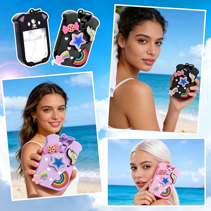 Mity rain Hand Sanitizer Spray Case Compatible With Touchland, Cute Silicone Hand Sanitizer Holder Keychain with 4 Charms, Portable Refillable Sanitizer Accessory, Gift for Women And Teens