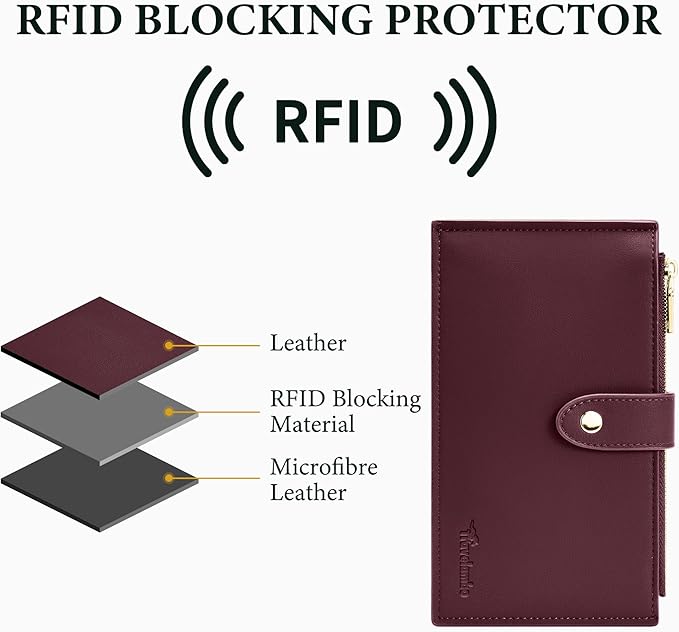 Travelambo Leather Wallets for Women Slim RFID Blocking Bifold Credit Card Holder Wallet