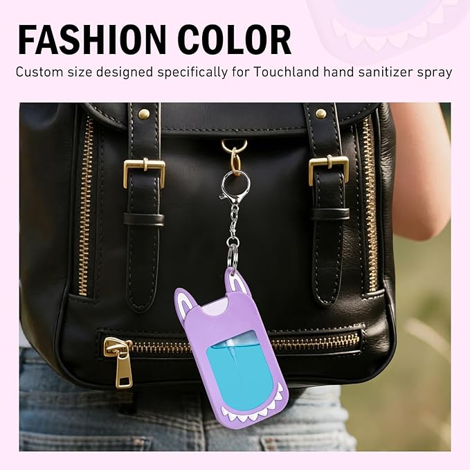 Silicone Case Compatible with TOUCHLAND 30ml/1oz Hand Sanitizer Spray, Vibrant Colors, Cute Style (Purple)