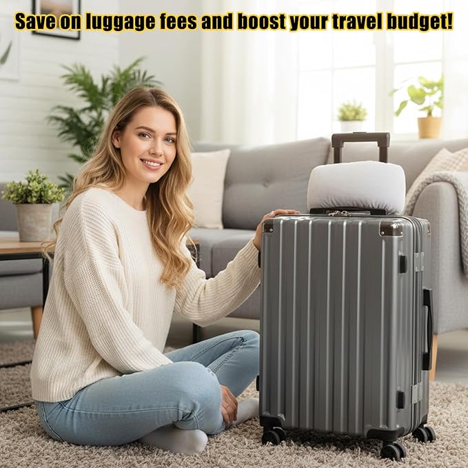 Stuffable Neck Pillow for Travel, Velvet Travel Neck Pillow Storage Bag with Adjustable Necks Size for Airplanes, No Filler Storage Pillows Fits 3+ Days of Travelling Essentials