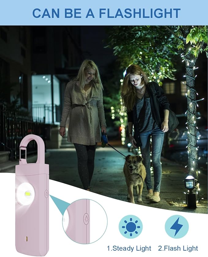 Rechargeable Personal Safety Alarm for Women, Loud Siren Birdie Sound, Strobe SOS LED Light, USB Charging, Be Safe with Personal Alarm Self Defense Keychain for Wife, Daughter, Student (PINK)