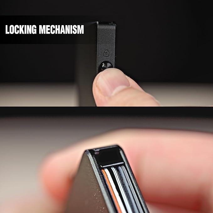 Faraday Wallet - RFID Blocking | Aluminum Credit Card Holder | Slim Minimalist | Locking Button Release | MagSafe Compatible | Money Clip | Genuine Leather