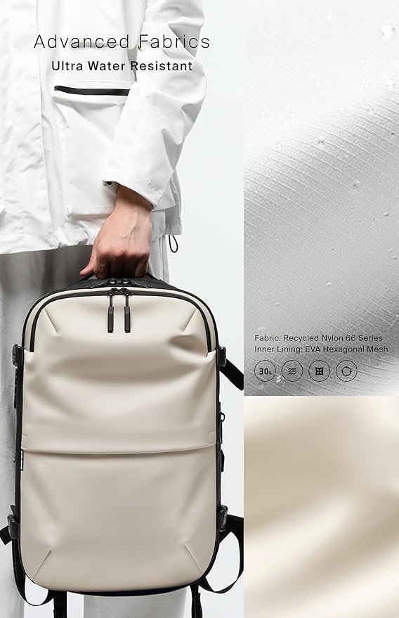 BlackVoyage Vortex Vacuum Seal Travel Backpack 60L Expandable Air Compression System Water Resistant TSA Lock Carry-On Suitcase Luggage White AERO - Vacuum Pump Included