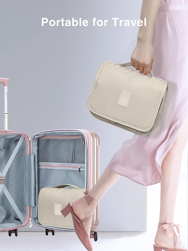 Luxtude Hanging Toiletry Bag for Women with Hanging Hook, Water-resistant Traveling Toiletries Bag, Portable Toiletry Travel Organizer Bag for Toiletries, Shower, Bathroom, Cosmetics Accessories etc.