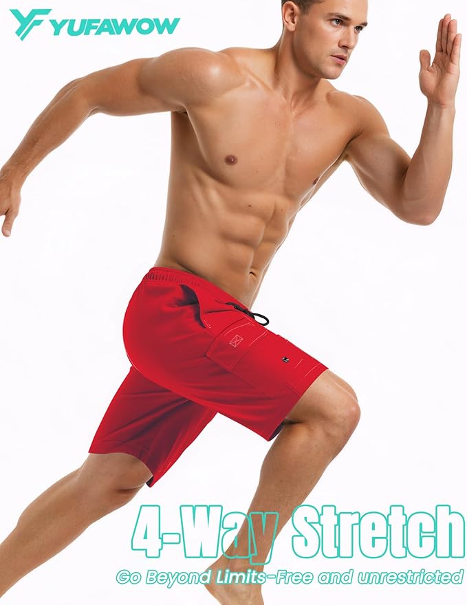 Men Swim Trunks with Compression Liner Quick Dry Breathable Multi Pockets for Summer Beach Cruise Water Park