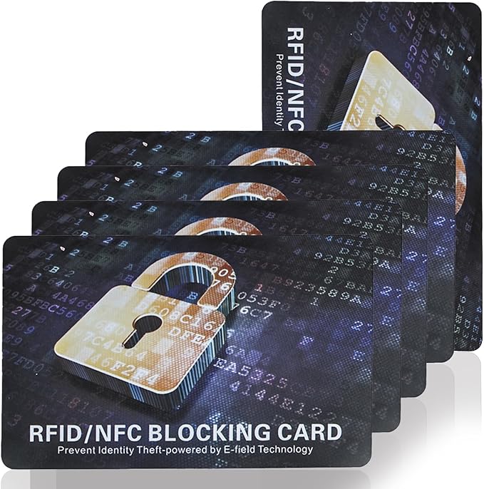 RFID Blocking Card, Contactless Bank Debit Credit Card Passport Protector, One Blocked Card Protects Entire Wallet Purse, ID/IC ATM Card Blocking for Wallet Protection(5 Pack)