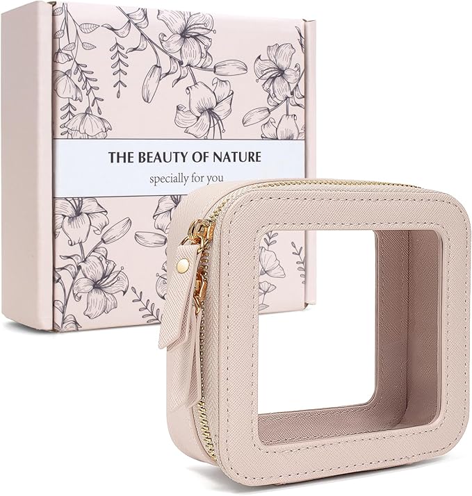 LETGO Portable Makeup Bag for Purse Mini Make up Cute Cosmetic Bag Pouch for Women with Slip-in Pockets Travel Lipstick Bag Organizer Bags Beige
