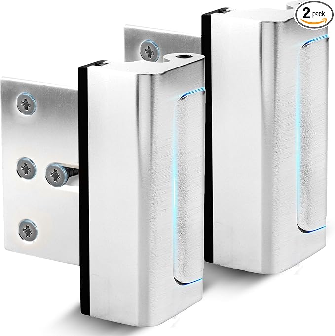 Dwell+Good Door Reinforcement Lock (2-Pack) - DIY Nickel Home Security Door Lock for Front Door - Security Locks for Doors Inside | Child Proof Door Lock for Kids Safety - Withstand 800 LB of Force