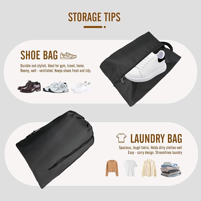 8 Set Compression Packing Cubes for Travel, Expandable Luggage Organizer with Shoe Bag & Laundry Bag - Lightweight Suitcase & Backpack Travel Essentials (Black)