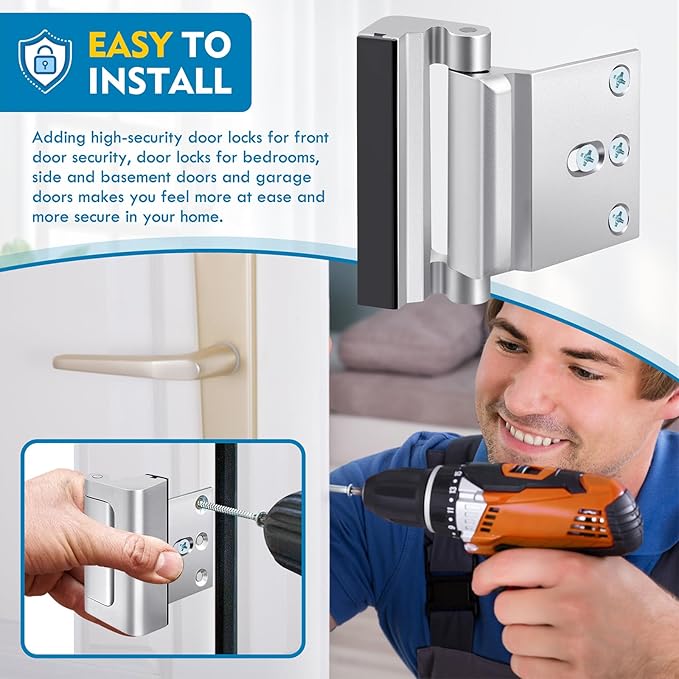 Door Reinforcement Lock for Home Security (800 lbs) – Child Proof Door Lock for Kids Safety, Door Safety Locks from Inside for Inward Swinging Doors, Quick Install, Ideal for Families & Solo Residents