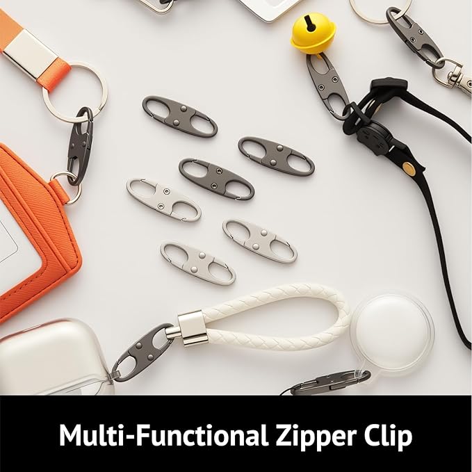 zelin Anti Theft Zipper Clips Double Opening Small Carabiner Clips, 8Pcs Elegant Zinc Alloy Zipper Pull Replacement for Travel, Commuting and Camping (Space Grey)
