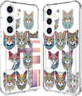 Compatible with Samsung Galaxy S24+ Plus / S25+ Plus Case Card Holder for Women Cute Design,Wallet Phone Cases Transparent Cool Kawaii Protective (Clear Tattoo Cats Animal)
