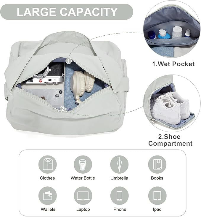 Small Gym Bag with Shoe Compartment, Workout Sport Duffle Bag for Women Travel, Waterproof Shoulder Overnight Bags Lightweight Carry on Tote Bags for Swim, Yoga, Dance