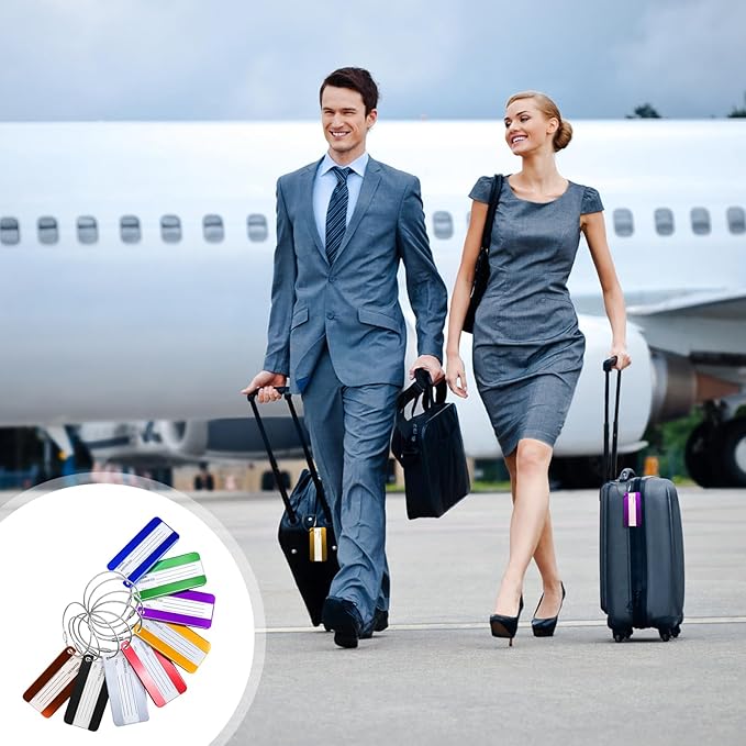 AOUTACC 8 Pack Aluminium Metal Travel Luggage Tags Suitcase Card Holder Baggage Name Address ID Bag Label with Key Ring