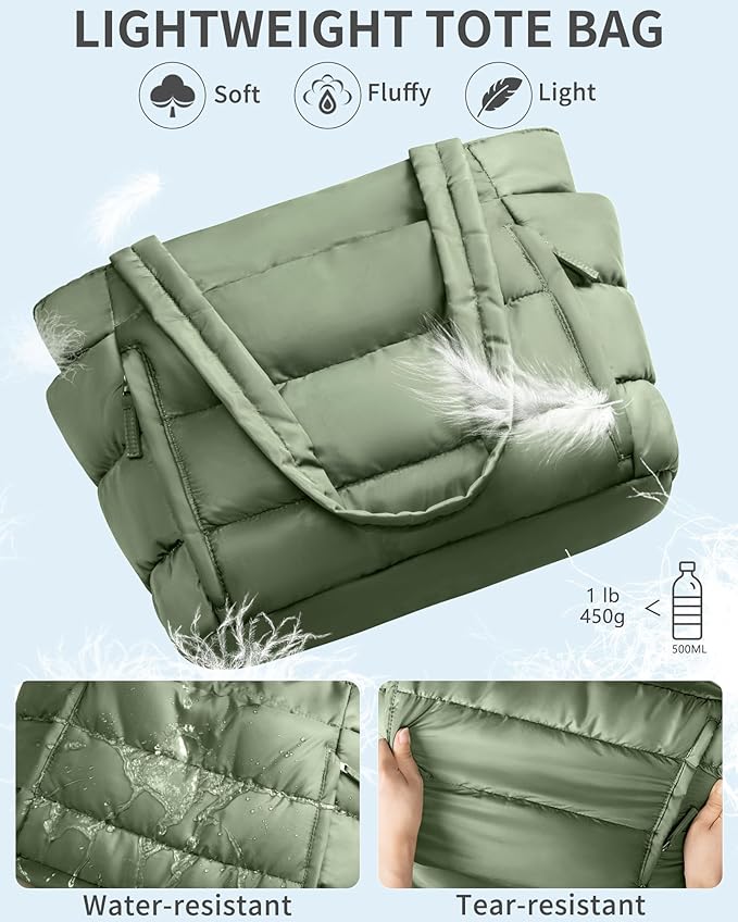 Bagstellar Puffer Tote Bag for Women, Lightweight Puffy Work Handbag Teacher Nurse Quilted Shoulder Bag for School Travel Gym | Cloud Bag w/ Zipper, Daily College Bags, 15.6" Computer Bag, Clinical Nursing Bag, 40 OZ Tumbler Holder, Ideal Gift for Women