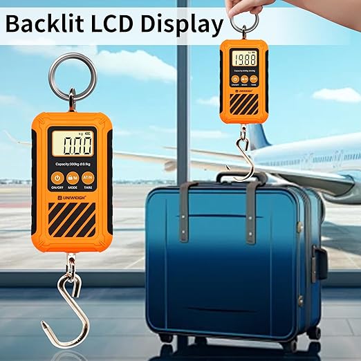 UNIWEIGH Digital Hanging Scale,Mini Crane Scale 300kg/660lb,Postal Luggage Scale with LCD Display,Portable Handheld and Large Hook,Deer Scale with Hold &Tare Function for Garage Farms Hunting Fishing