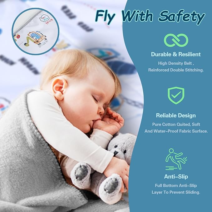 FUNSTAR Airplane seat Extender for Kids, Toddler Airplane Bed with Blanket, Airplane Travel Essentials, Durable and Comfortable Baby Portable Airplane Bed Flight Footbed (White).