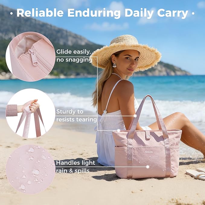 Ceneda Foldable Tote Bag for Women, Lightweight Work Bag with Dual Inner Cup Holders, Daily Handbag for Travel, Gym, Grocery | 40oz Tumbler Holder, Well-organized, Portable, Durable, 21L Large Capacity, Beach/Shopping/Trips, Ideal Gift for Her