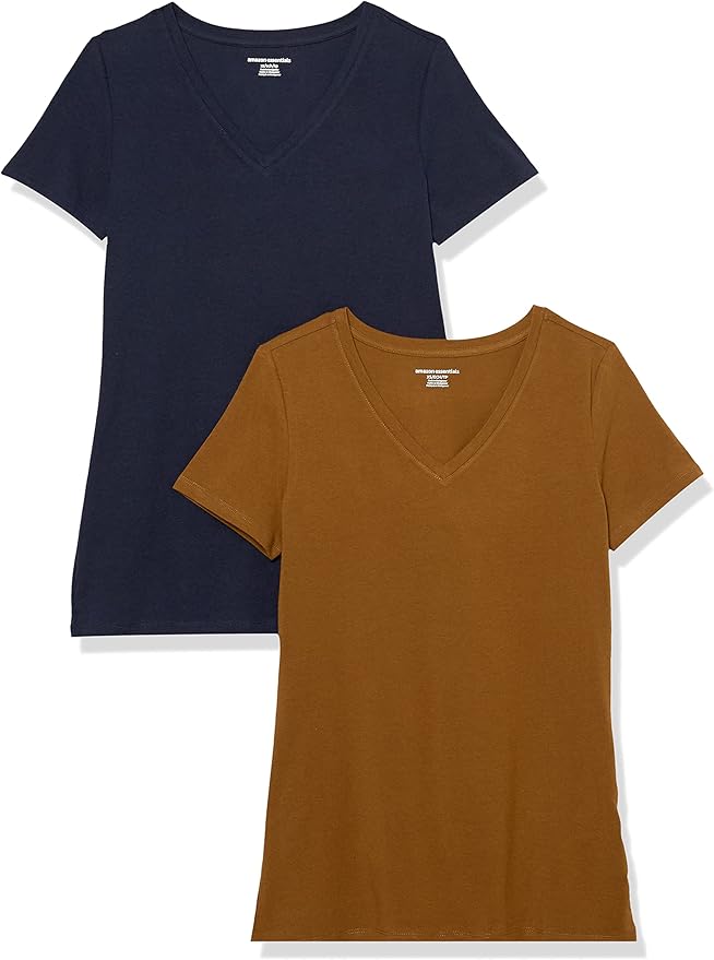 Amazon Essentials Women's Regular-Fit Short-Sleeve T-Shirt (Crewneck and V-Neck Options), Multipacks