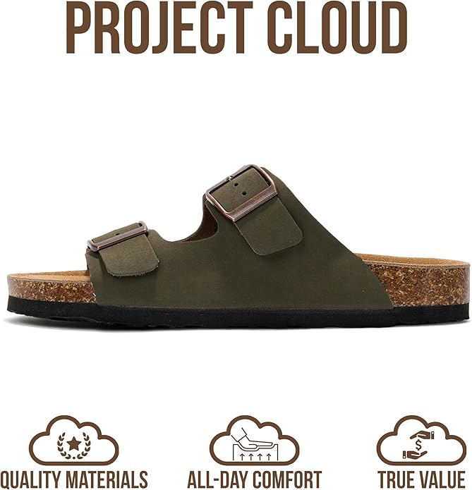 Project Cloud 100% Genuine Leather Flat Sandals For Women 2026 Cork Footbed Womens Sandals with Memory Foam and arch support Vacation Essentials Slides for Women Footwear (Venita)