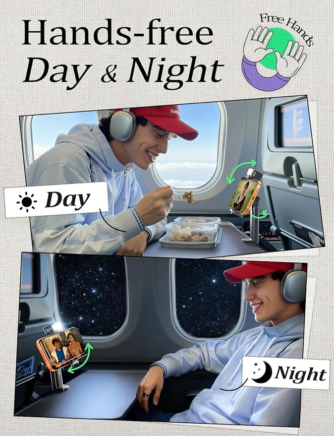 LISEN Airplane Travel Essentials (LED) Phone Stand Holder for Desk Cruise Ship Essentials 2026 Mount Airplane Gadgets Women Men Long Flight Accessories Photographic Lighting Flash Tubes Kids Gifts