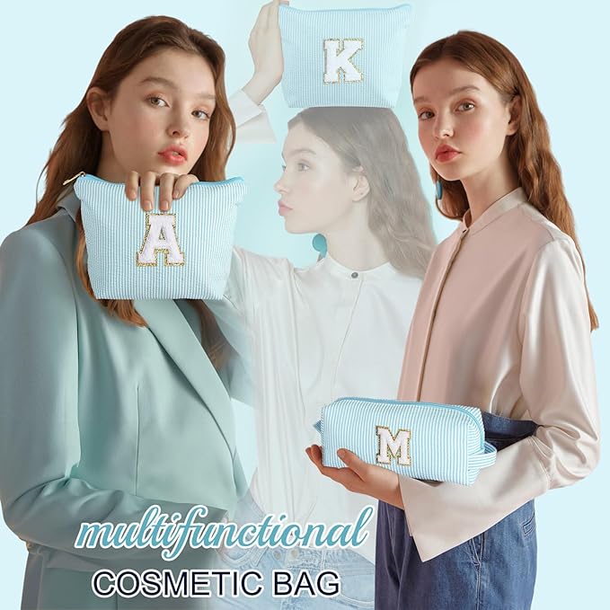 YOOLIFE Initial Makeup Bag for Women Girls - Skin Care for Teens 10-12 | Make Up Bag | Gifts for Women | Graduation Gifts | Mothers Day Gift | Tween Girls Trendy Stuff Spring Break Essentials T