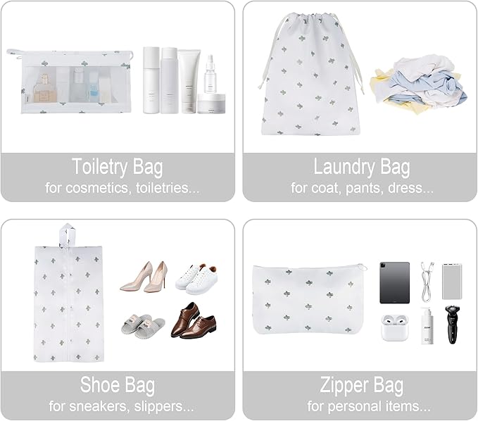 Vercord 8 Set Travel Packing Pods Luggage Organizers Cubes with Laundry Bags Accessories