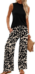 WIHOLL Two Piece Set for Women Summer Spring Outfits Cruise Travel Airport Beach Vacation Mock Neck Wide Leg Pants Set