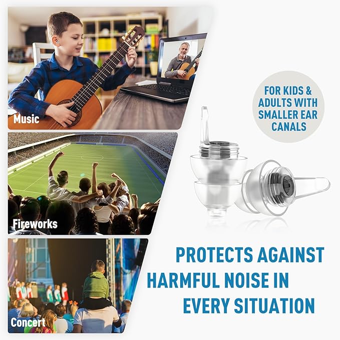Kids Ear Plugs (6yrs +), Reusable Airplane Ear Pressure Relief Earplug for Child Adult with Small Ear-canals, Ear Protection for Focus, Travel, Anxiety Stress, School, 25 dB Noise Reduction
