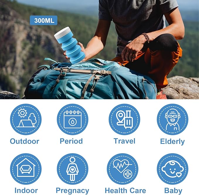 Collapsible Peri Bottle Small Portable Bidet Sprayer, 300ml Travel Size Expandable Camping Mini Bidet for Home, Outdoors, Handheld Foldable Hand Bathroom Bottle for Women Men Blue（1pc）