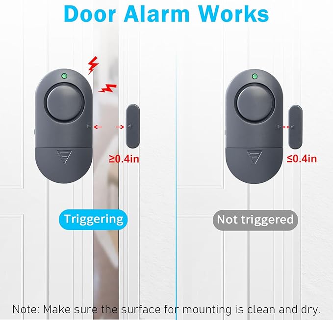 Door Window Alarm, 120DB Window Alarms for Home Security, Door Chime for Store Home, 10 Pack Gray