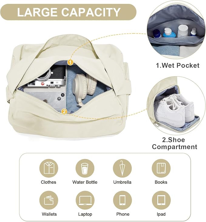 Large Gym Bag with Shoe Compartment, Workout Sport Duffle Bag for Women Travel, Waterproof Shoulder Overnight Bags Lightweight Carry on Tote Bags for Swim, Yoga, Dance