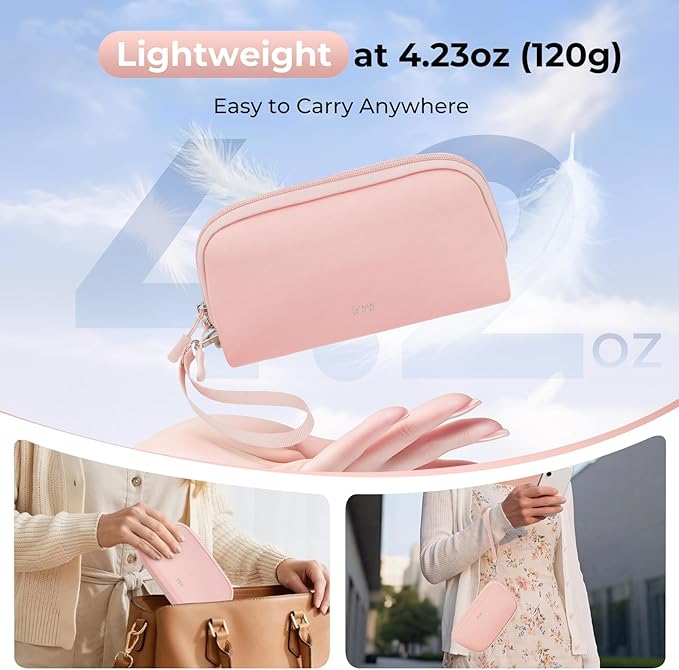 FYY Travel Cable Organizer - 8 Compartments Lightweight Water Resistant Tech Pouch with Wrist Strap, Portable Electronic Accessories Case for Cord Charger Storage for Travel Home Office Pink (Medium)