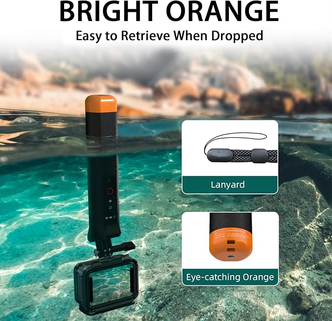 Floating Selfie Stick Hand Grip Waterproof Handle with Bluetooth Remote for Go Pro Hero 13 12 11 10 9 8Moun,Pole Monopod Handle Mount Accessory for Underwater Snorkeling & Water Sports
