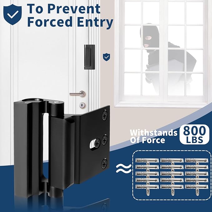 3Pcs Door Reinforcement Lock, Door Locks for Kids Safety, Door Safety Locks from Inside, Withstand 800lbs Force-Enhance Home Security(Black)
