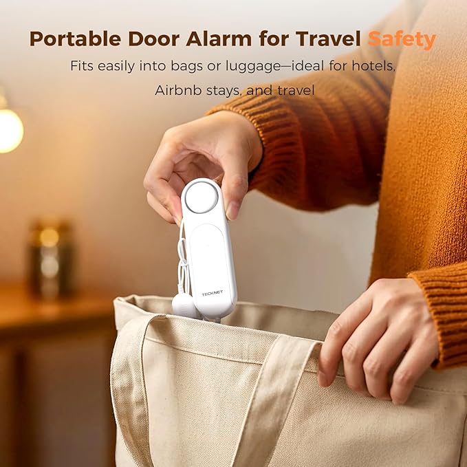 TECKNET Door Alarm for Door Handle, 130dB Door Alarms When Opened & Window Alarms, No-Drill Travel Door Security Device with Lanyard, Door Sensor Alarm for Home, Apartment & Hotel