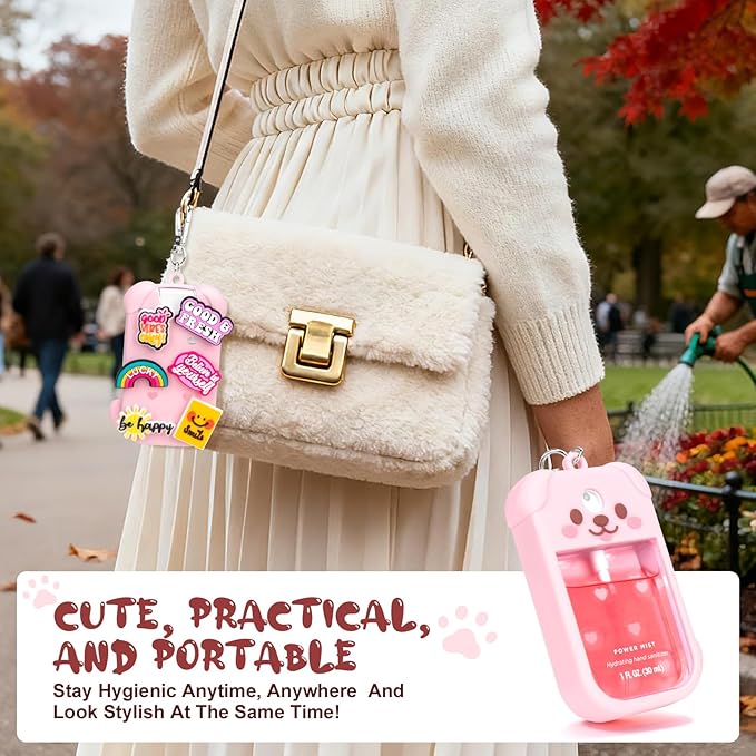 Metyond Dog Silicone Case for Touchland Hand Sanitizer Spray Power Mist 1 FL OZ/30ML for Touchland Case with Keychain, with Cute Charms Accessory Cute Travel Case (1PCS Pink)