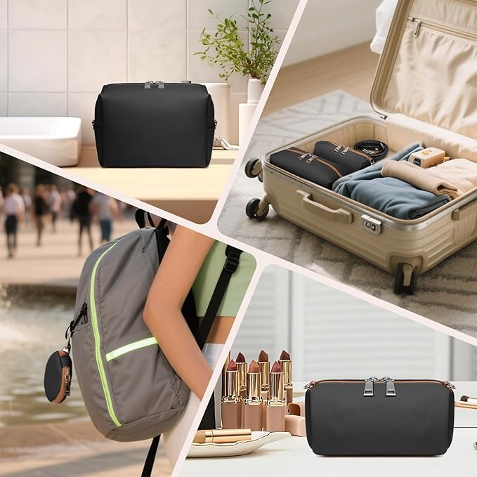 Joyway 10-Piece Travel Makeup Bag Set – Large Capacity Cosmetic Bags for Women & Girls, Waterproof Portable Toiletry Organizer with Adjustable Strap (Black)