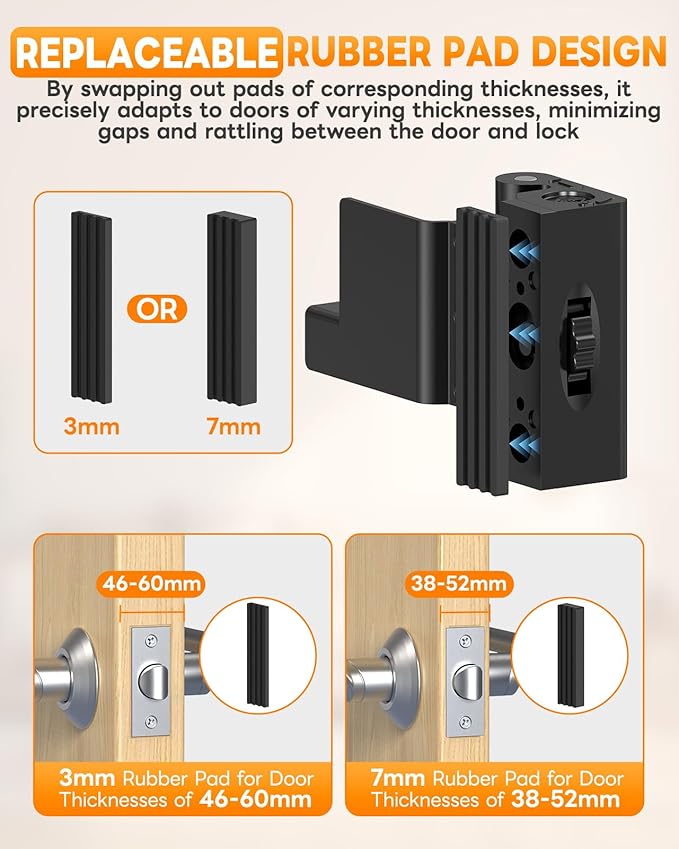 Portable Door Reinforcement Lock for Travel & Home, No Screws Instant Install Safety Lock for Inward Swing Front Door, Hotel, Apartment - Extra Latch from Inside Withstand 800lbs (Black-3PCS)
