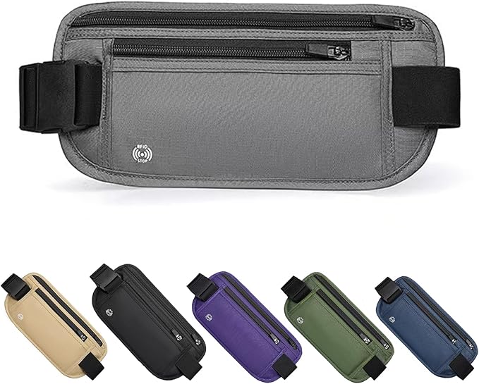 Gray Hidden Money Belt for Travel for Men, Waist Wallet Anti Theft, RFID Passport Holder For Travel Men Or Women, Money Pouch, RFID Passport Holder