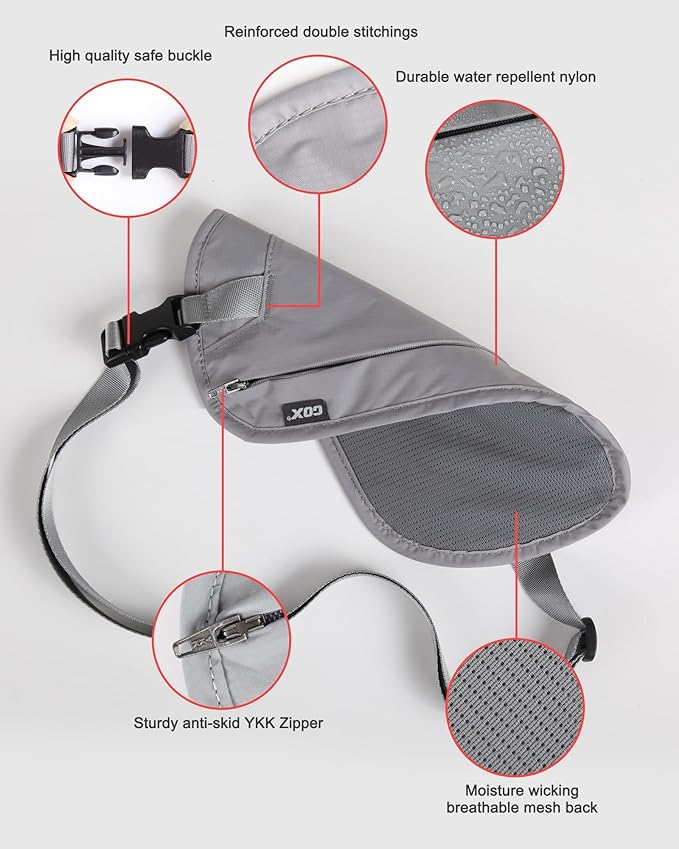 GOX Money Belt for Men Travel, Anti-Theft Hidden Waist Pack, RFID Secure Travel Belt for Men, Ultra-Thin Under-Clothes Passport Wallet with Documentry Safety & Money Holder (Grey-L)
