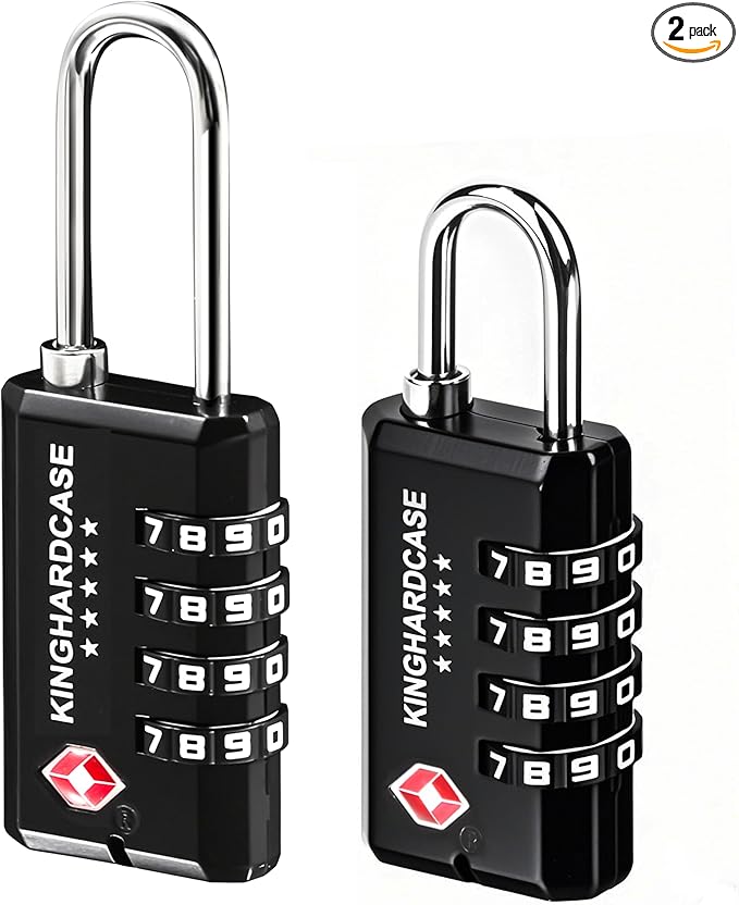 Kinghardcase 2 Pack TSA Locks for Luggage, 4-Digit Combination Travel Locks for Gun Cases, Toolboxes, Ammo Cases, Bags, Suitcases, Backpacks, Resettable Zinc Alloy Lock with Hook