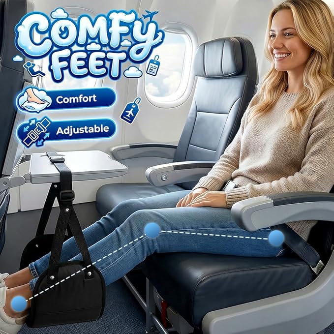 Airplane Foot Hammock, No Collapse Thickened Bamboo Airplane Foot Rest for Long Flight, Adjustable Footrest for Office, Long Flight, Flawless Accessory with Business Trip (1 PCS)
