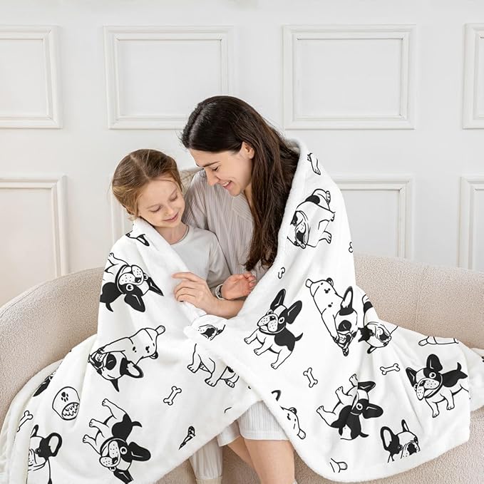 Cartoon Dogs Kids Throw Blanket,Bones Dogs Paws Cute Bed Blanket for Girls Boys Adults,Lovely Dogs Simple Style Fleece Blanket,Black White Chic Fuzzy Blanket,Baby Size (30 x 39 Inches)
