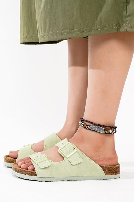 Project Cloud 100% Genuine Leather Flat Sandals For Women 2026 Cork Footbed Womens Sandals with Memory Foam and arch support Vacation Essentials Slides for Women Footwear (Venita)